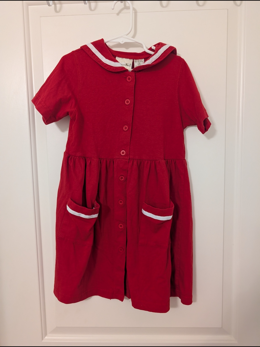 Vintage Copper Key Red Sailor-Collar Dress with White Trim Size 5-6 Nautical